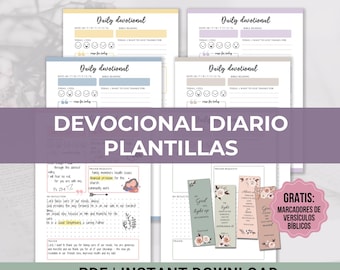 Devocional Diario Imprimible Plantilla Cristiana en Español, Daily Devotional journal Digital Bible Study Template Christian Prayer Journal