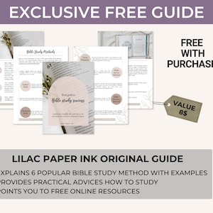 May include: A digital download guide for Bible study methods. The guide includes 6 popular methods with examples, practical advice, and free online resources. The guide is free with purchase and has a value of $8.