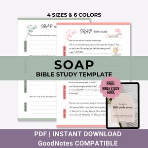 SOAP Bijbelstudie afdrukbare sjabloon, digitaal bijbelstudiedagboek, devotioneel dagboek, gebedsdagboek, bloemen