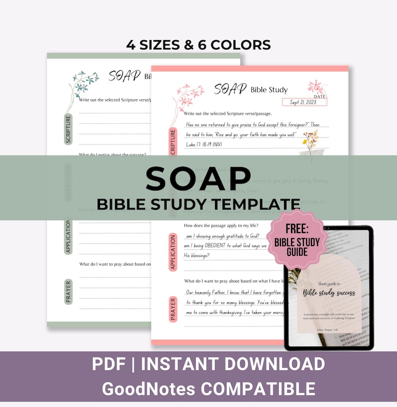 SOAP Bible Study Printable Template, Digital Bible study journal, Devotional journal, Prayer journal, Floral