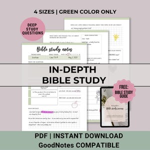 Bible Study Printable, In depth Bible study worksheets, Digital Bible study, Devotional Journal, Prayer Journal, Topical Bible study, Green