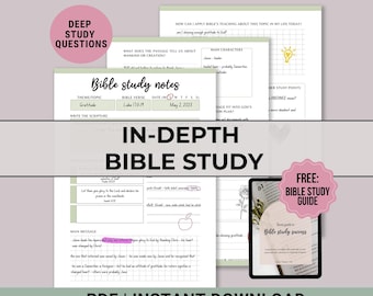 Bible Study Printable, In depth Bible study worksheets, Digital Bible study, Devotional Journal, Prayer Journal, Topical Bible study, Green