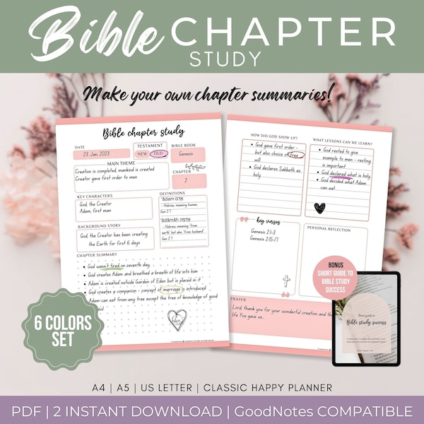 Bible Chapter Study, Bible Study Journal, Printable Bible study template, Christian Journal, Faith journal inserts, PDF, Bible book chapter