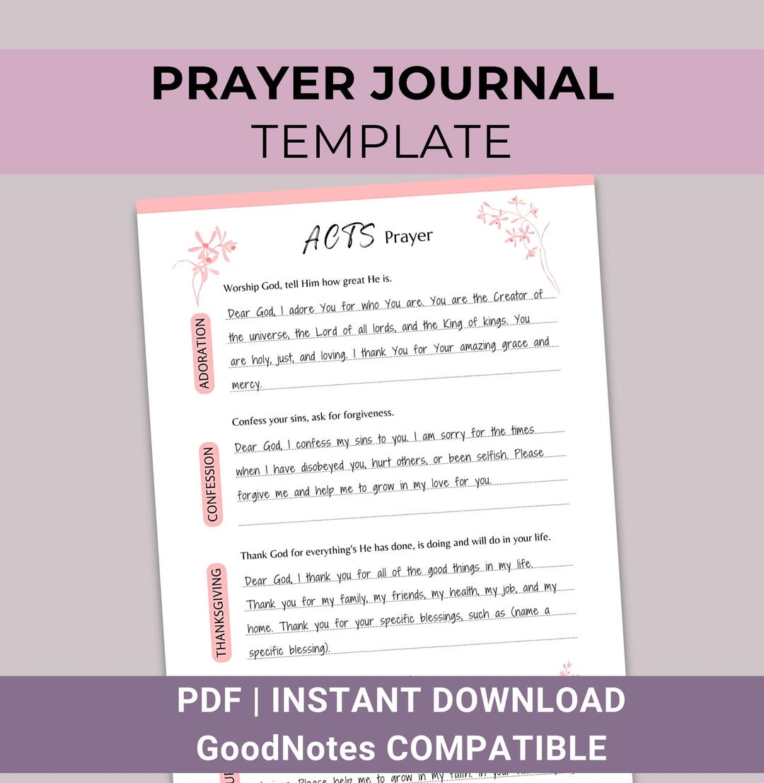 Prayer Journal ACTS Christian Prayer Journal Bible Study Printable Tip ...