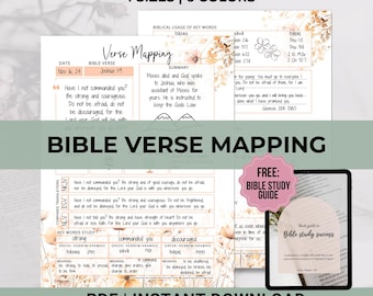 Bible Verse Mapping Printable, Bible Study Template, Boho themed Wildflowers, Bible Study Printable for Women, Bible Journaling