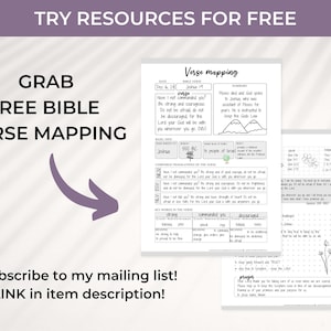 May include: A printable Bible verse mapping worksheet with the text "Grab Free Bible Verse Mapping" at the top. The worksheet includes a section for the verse, a summary, and a breakdown of key words in the verse. The worksheet is designed to help people study and understand the Bible.