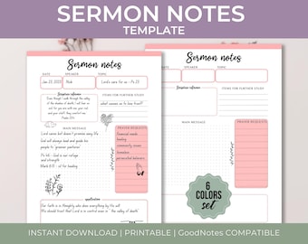 Notas de sermones imprimibles, diario de estudio bíblico, notas de sermones digitales, notas de la iglesia, diario cristiano, diario devocional, herramientas de estudio bíblico