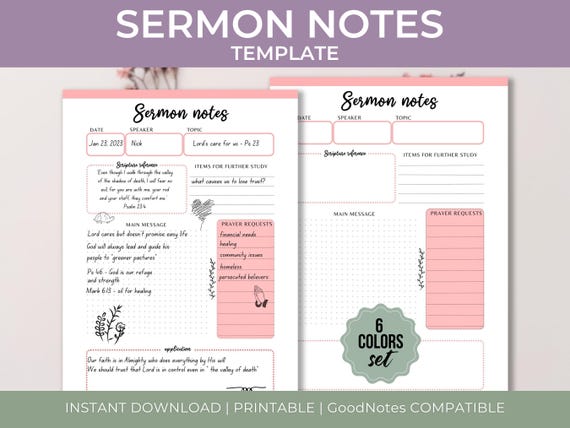 Sermon Notes Printable, Bible Study Journal, Digital Sermon notes, Church Notes,  Christian journal, Devotional journal, Bible Study Tools