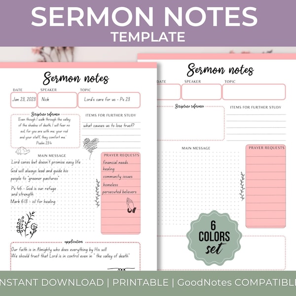 Sermon Notes Printable, Bible Study Journal, Digital Sermon notes, Church Notes,  Christian journal, Devotional journal, Bible Study Tools