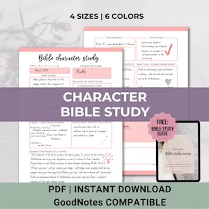 Bible Character Study, Bible Study Printables, Christian Character profile study, Bible Study for Women, Bible Study for Beginner A4 A5