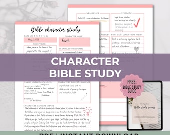 Bible Character Study, Bible Study Printables, Christian Character profile study, Bible Study for Women, Bible Study for Beginner A4 A5