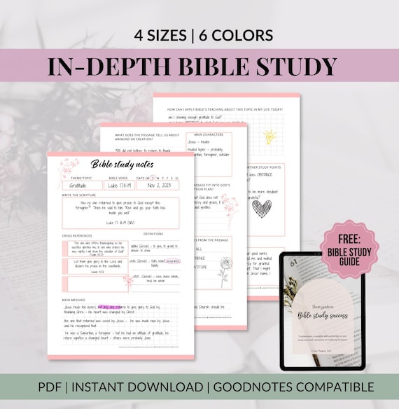 Bible Study Printable, In depth Bible Study Worksheets, Digital Bible Study, Devotional Journal, Prayer Journal, Topical Bible study PDF