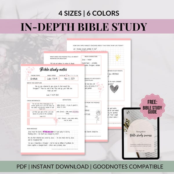 Étude de la Bible à imprimer, Feuilles de travail pour l'étude de la Bible en profondeur, Étude de la Bible numérique, Journal de dévotion, Journal de prières, Étude biblique thématique PDF