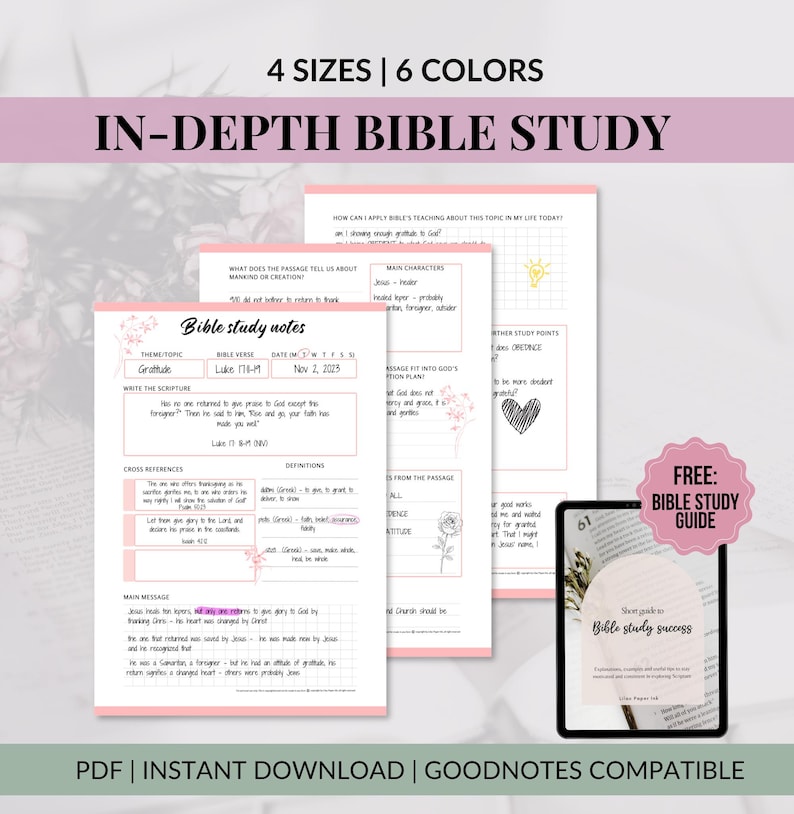 Bible Study Printable, In depth Bible Study Worksheets, Digital Bible Study, Devotional Journal, Prayer Journal, Topical Bible study PDF