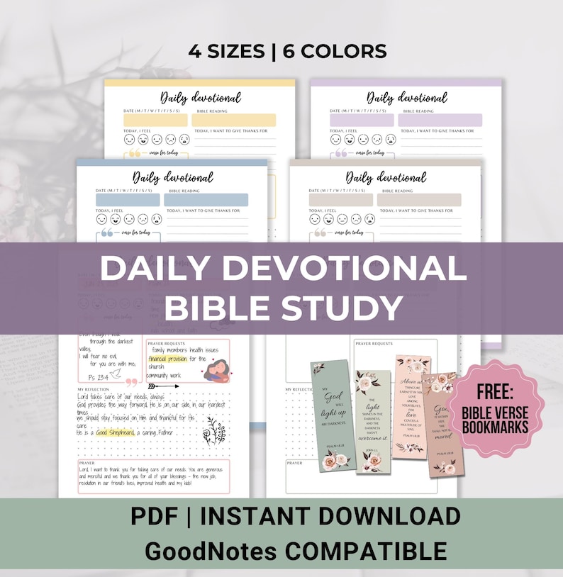 Daily Devotional journal, Digital Bible Study Template, Christian Prayer Journal, Women devotional, Beginners Quiet time notes, Printable