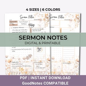 Sermon Notes Journal Printable & Digital Bible Journal, Sermon Summary Notes, Church Service Notes, Wildflowers PDF