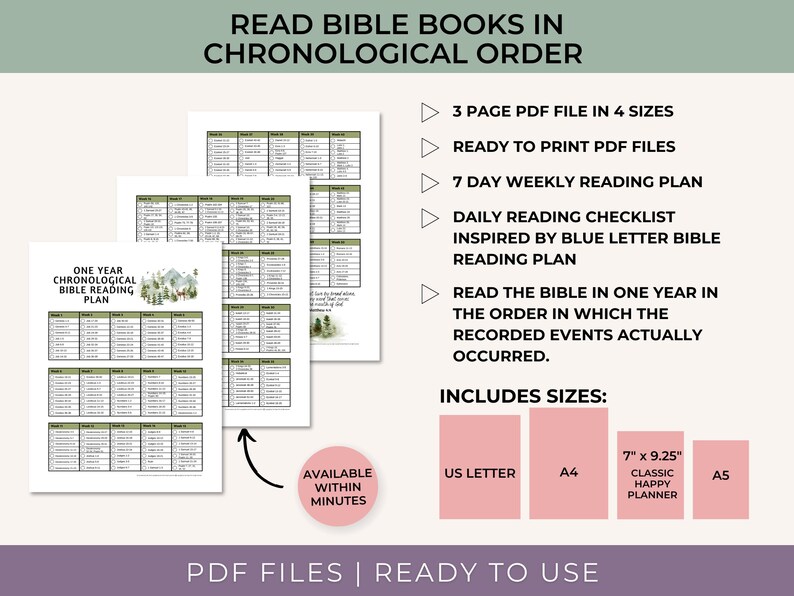 Yearly Chronological Bible Reading Plan Printable One Year Bible ...