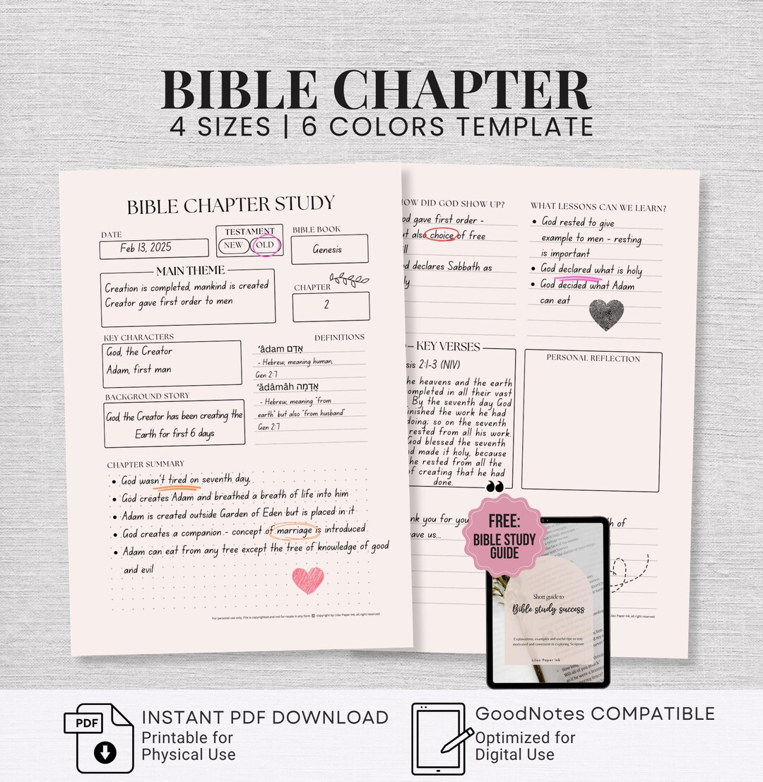 Bible Chapter Study in Depth Bible Study Printable Guide Minimalist ...