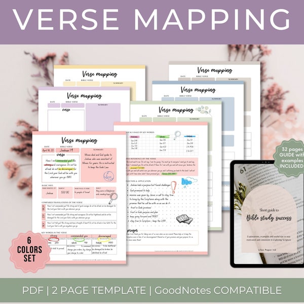 Bible Verse Mapping Printable SET template, Digital Bible Study Printable, Bible Study Tools, Scripture mapping, Scripture map study