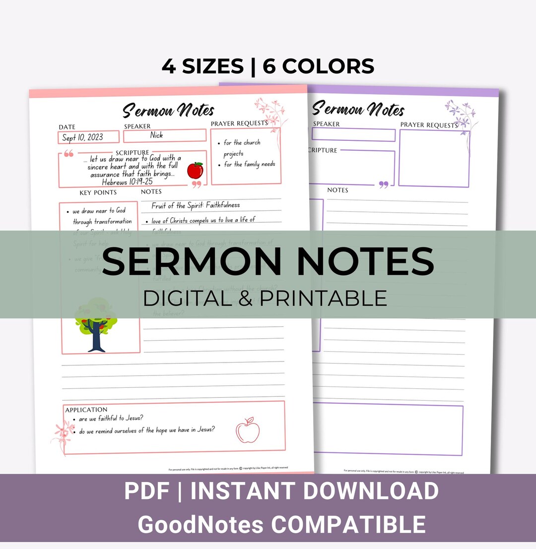 Digital Sermon Note Template, Goodnote Sermon, Printable Sermon Notes ...