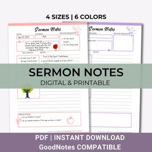 Digital Sermon Note Template, Goodnote Sermon, Printable Sermon Notes, Church Note PDF, Sermon Journal