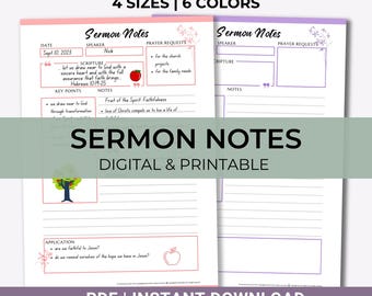 Digital Sermon Note Template, Goodnote Sermon, Printable Sermon Notes, Church Note PDF, Sermon Journal