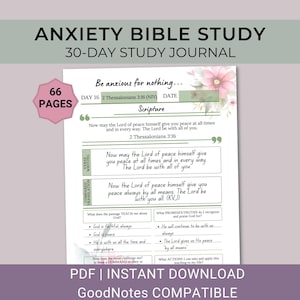 Anxiety Bible Study Guide Devotional Journal 30-Day Bible Study for Women Ministry Printable Bible Worksheets Digital Bible Journal