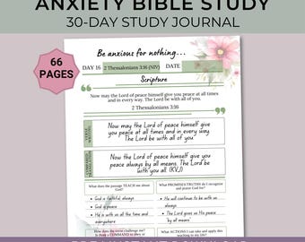 Anxiety Bible Study Guide Devotional Journal 30-Day Bible Study for Women Ministry Printable Bible Worksheets Digital Bible Journal