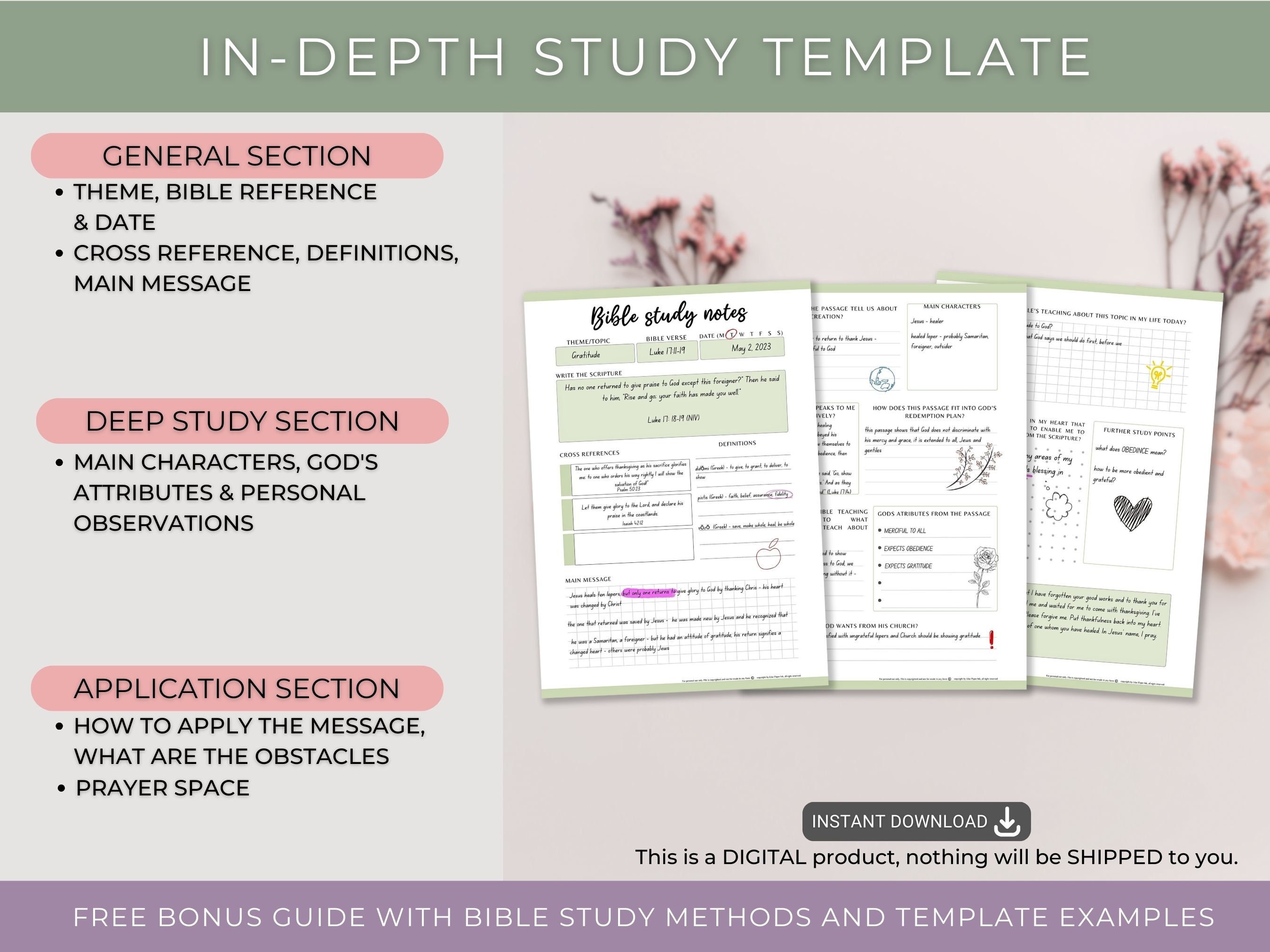 Bible Study Printable, in Depth Bible Study Worksheets, Digital Bible ...