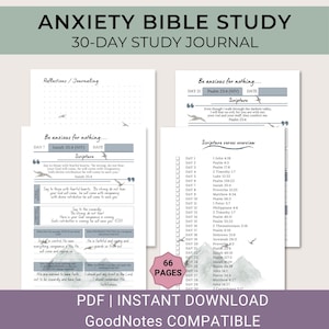 不安に関する聖書研究ガイド、印刷可能な30日間の聖書日記帳