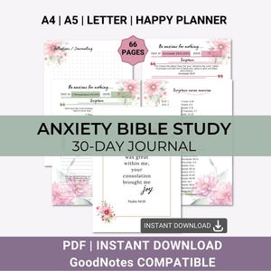 Anxiety Bible Study Journal 30-Day Scripture Study Guide Bible Study for Women Ministry Printable Bible Worksheets Digital Bible Journal