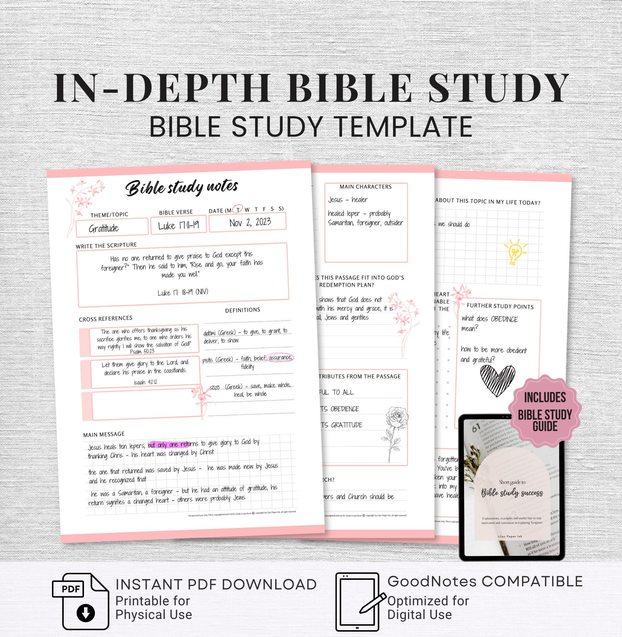 Digital Bible Study Template in Depth Bible Study Devotional Prayer ...