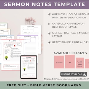 Digital Sermon Note Template, Goodnote Sermon, Printable Sermon Notes, Church Note PDF, Sermon Journal image 3