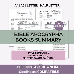 Bible Book Summary Breakdown Deuterocanonical Only Apocrypha Catholic Bible Book Review Cheat Sheet for Beginners Bible Printable Recap