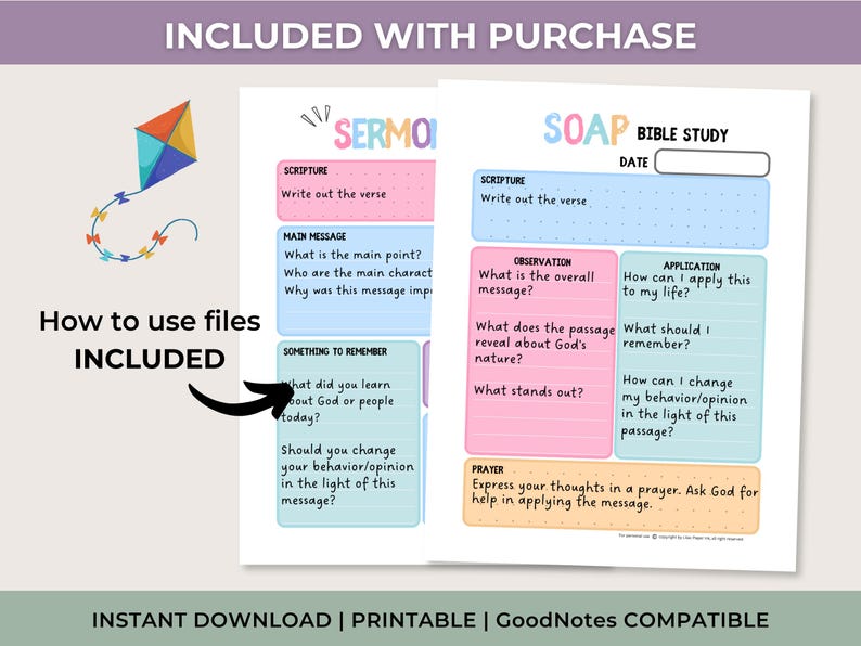 SOAP Bible Study Printable & Sermon Notes Kids Template Children's ...