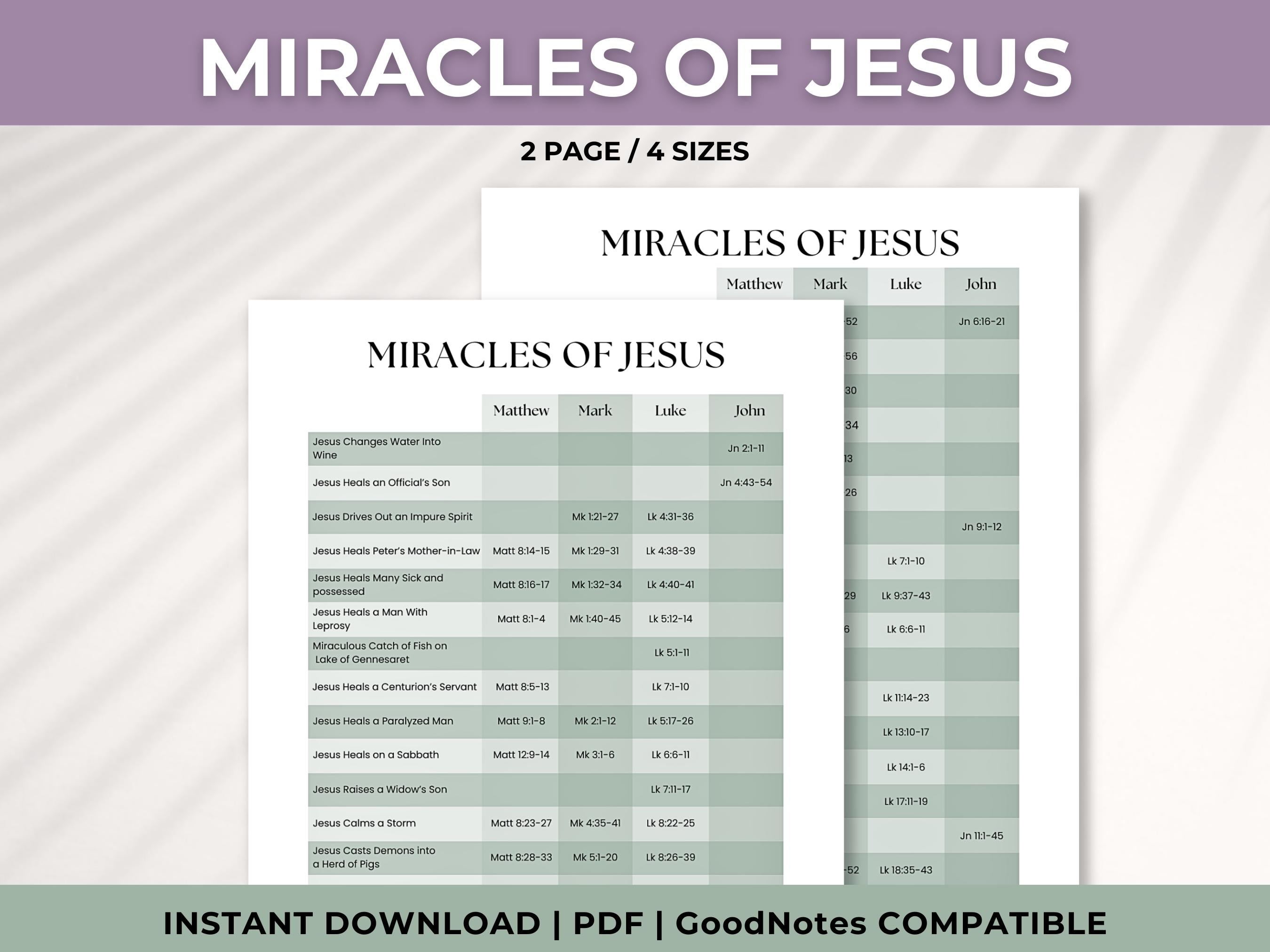 Buy Bible Study Printable Miracles of Jesus List Digital Bible Tool Sunday  School Resources Online in India - Etsy