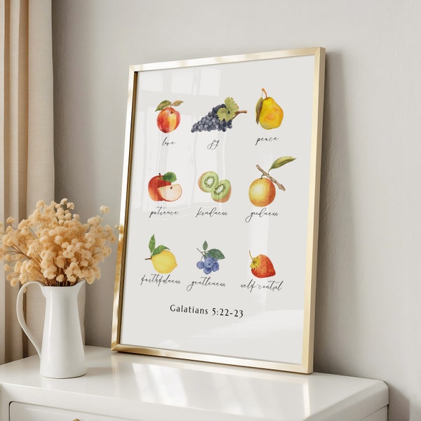 Fruit of the Spirit Watercolor Print, Galatians 5:22-23, Gifts of the Holy Spirit Art, Modern Christian Art, Bible Verse Watercolor Poster