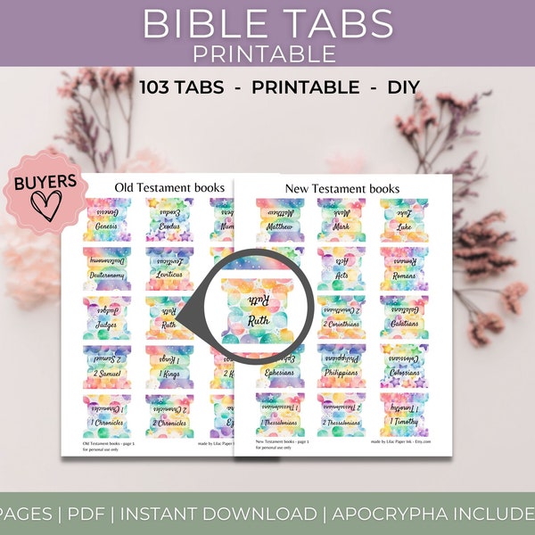 Bible tabs Printable, Bible study tools, New Testament tabs for Catholic Bible Journal Tabs for books of the Bible index tabs Rainbow tabs