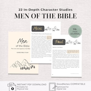 Guía de estudio bíblico Hombres de la Biblia Diario devocional Diario bíblico para principiantes Estudio de personajes bíblicos Ministerio devocional para hombres Imprimible