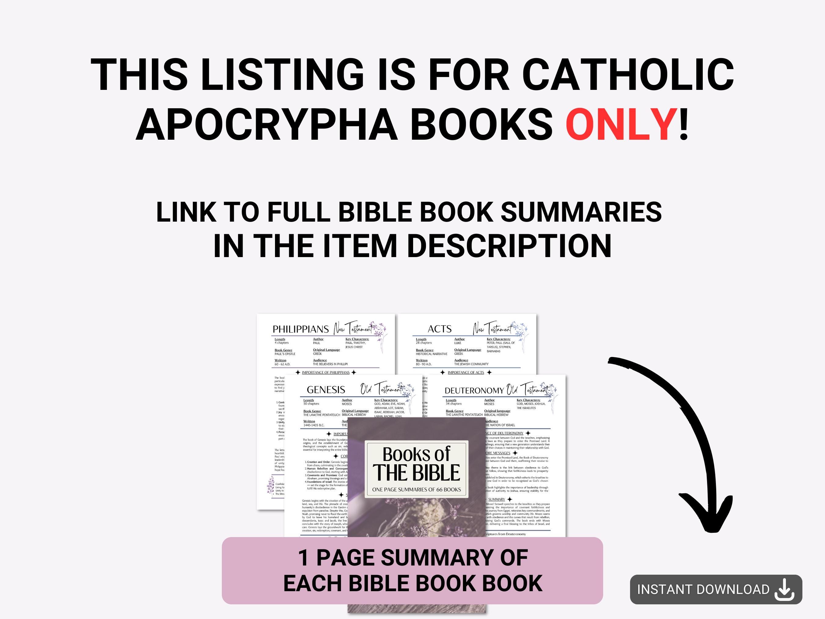 Bible Book Summary Breakdown Deuterocanonical Tip in Apocrypha Catholic ...