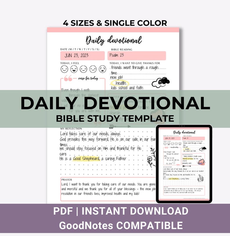 Daily Devotional Journal, Bible Study Printable, Quiet Time Notes, Digital Bible Study, Christian Journal, Faith Planner Inserts, PDF