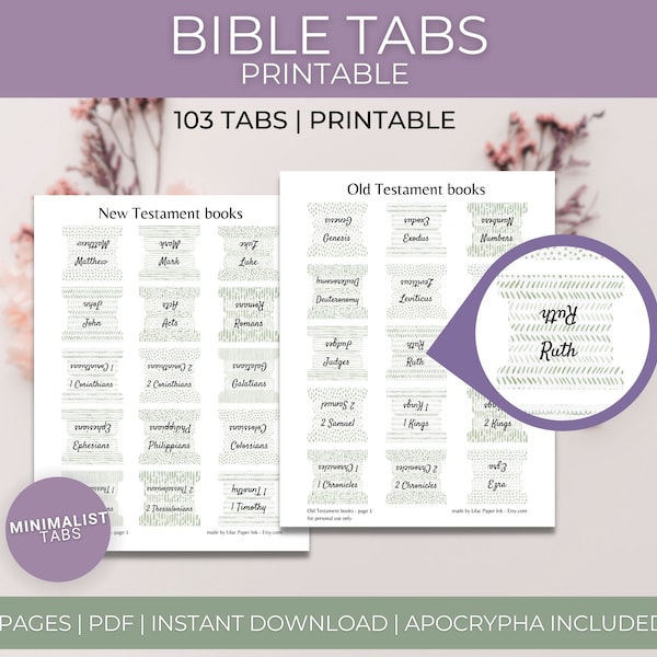 Bible tabs Minimalist, Neutral Books of the Bible index tabs, Bible Journal Tabs, Bible accessories, Printable Bible tools, PDF