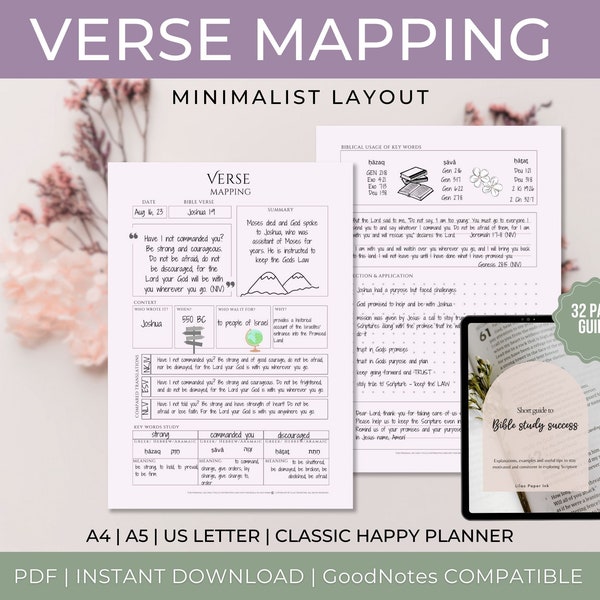 Verse Mapping Printable, Bible Study Template, Minimalist Scripture journal inserts, Devotional Journal, Bible Study Template
