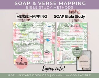 Verse Mapping and SOAP Bible study Template, Digital Bible Study tools, Prayer Journal, Devotion Journal, Bible study journal Printable PDF