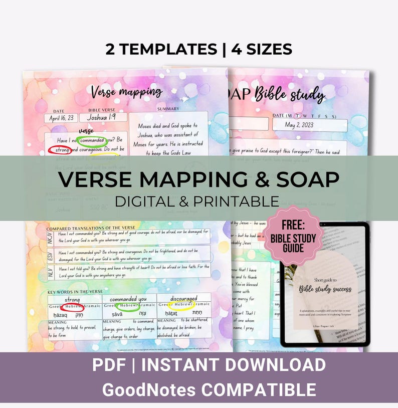 Verse Mapping, SOAP Bible study Printable, Digital Bible Study Tools, Beginner Bible study journal, Devotional Journal PDF