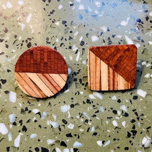 Handcrafted Geometric Reclaimed Wood Earrings- Studs