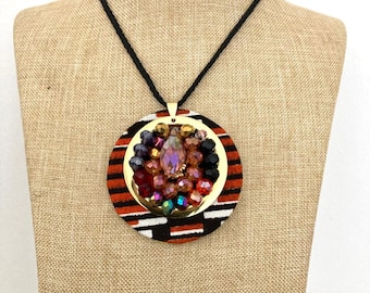 Luxury African-Inspired Beaded Pendant Necklace – One-of-a-Kind Handmade Ankara Statement Jewelry