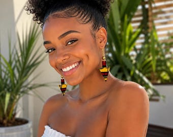 African Fabric Arrow Earrings: Handmade African Dangle Earrings, Christmas gift for her