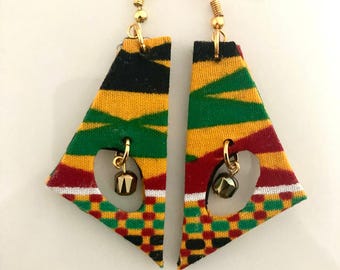 Kente Handmade African Print Earrings with metallic bead accents