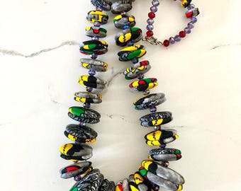 Collar llamativo de botones de tela Ankara africana, con detalles de cuentas, joyería tribal bohemia para mujer.